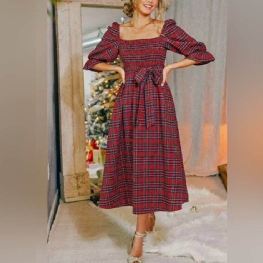 Cupshe Red Plaid Maxi Dress